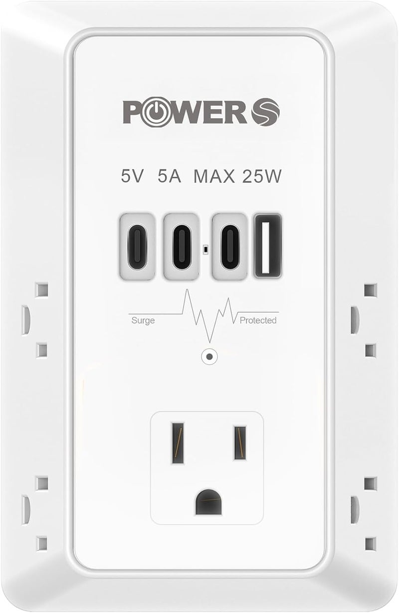 POWERS Electrical Outlet Extender with USB Ports (3C1A), Snug Wall Outlet, Surge Protector, Wall Plug Adapter for Multiple Devices, Wall Socket Expander - Image 1